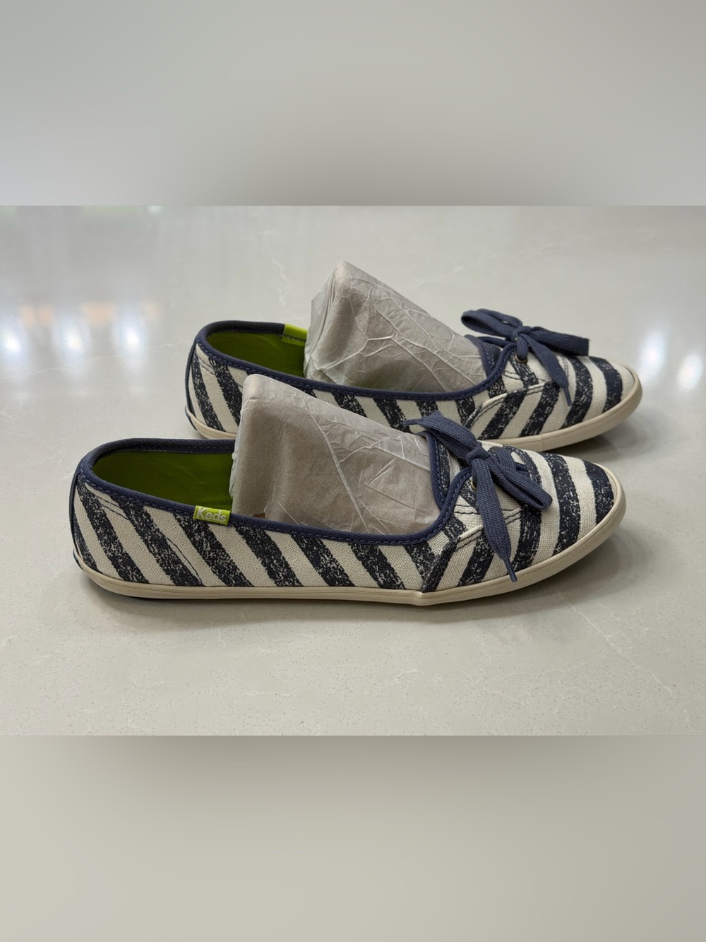 Keds Teacup Striped Canvas Slip On Ballet Flats Navy White Size 8